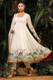 WOMEN'S WHITE CHIFFON NOORI ANARKALI SET