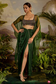 WOMEN'S GREEN SATIN SILK AMULYA BLOUSE