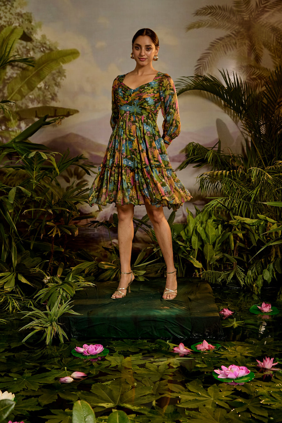 WOMEN'S MULTICOLOR MODAL SATIN AMBIKA SHORT DRESS