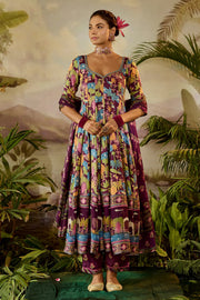 WOMEN'S MULTICOLOR MODAL SATIN SITA ANARKALI KURTA