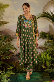 WOMEN'S GREEN MODAL SATIN RUHANI PANT