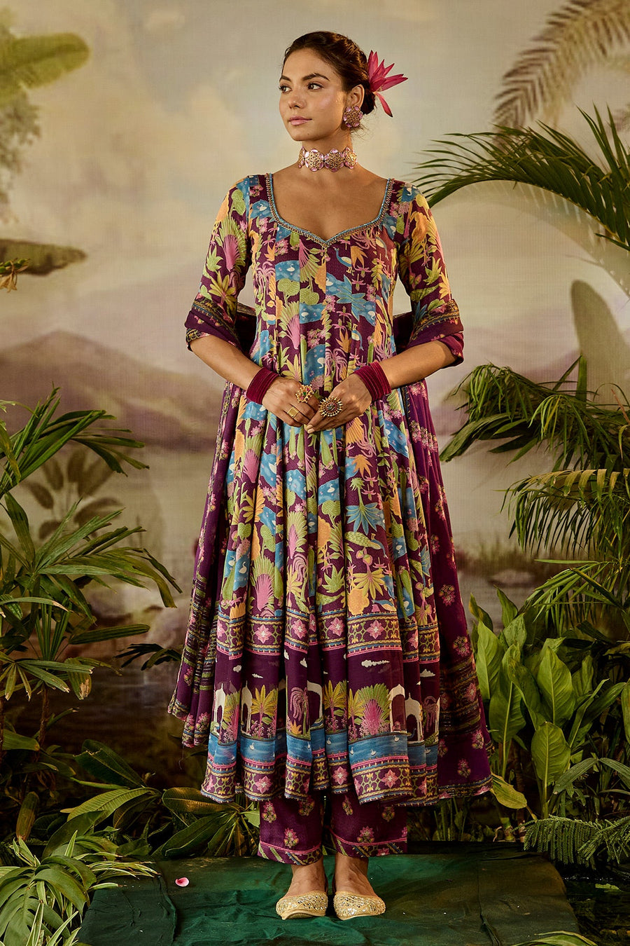 WOMEN'S MULTICOLOR MODAL SATIN SITA ANARKALI SET