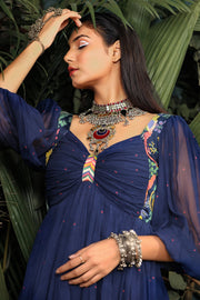 WOMEN'S BLUE CHIFFON TARA GHARARA SET