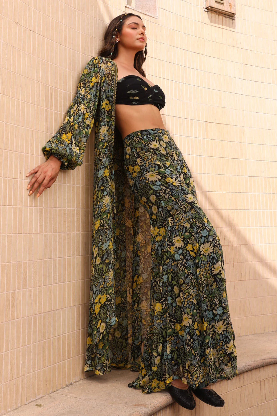 WOMEN'S BLACK - MULTI COLOR CHIFFON MIYO PANTS