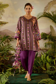 WOMEN'S PURPLE MODAL SATIN ARMAAN KURTA SET