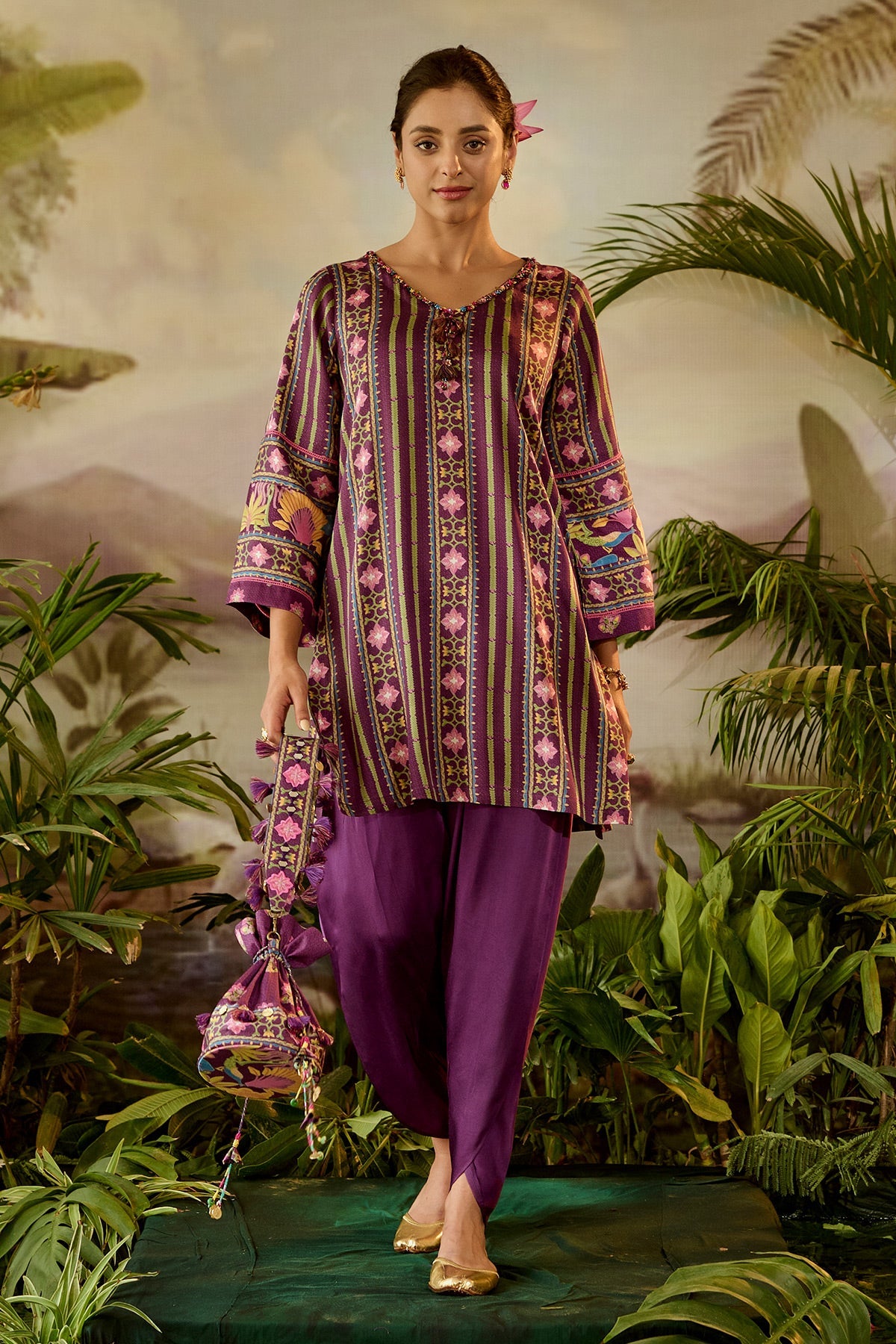WOMEN'S PURPLE COTTON ARMAAN A-LINE KURTA