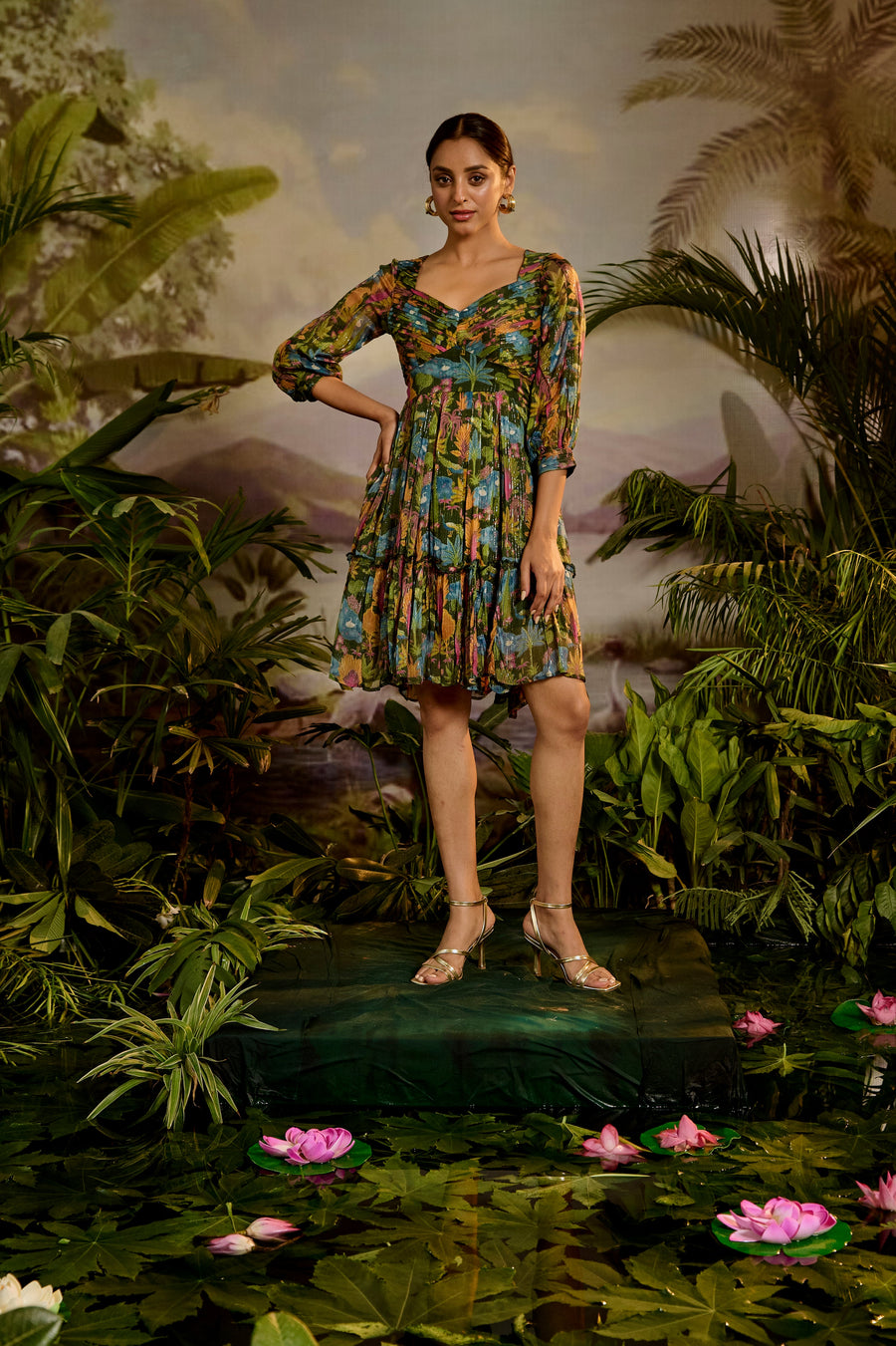 WOMEN'S MULTICOLOR MODAL SATIN AMBIKA SHORT DRESS