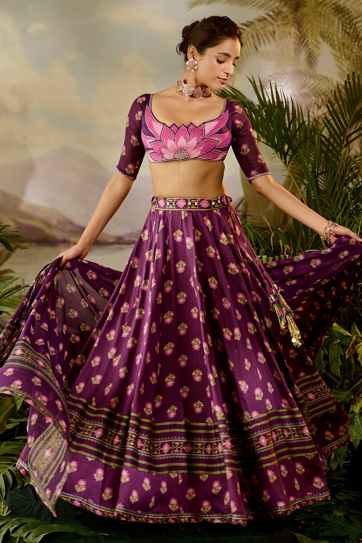 WOMEN'S PURPLE MODAL SATIN KAMLI LEHENGA SET