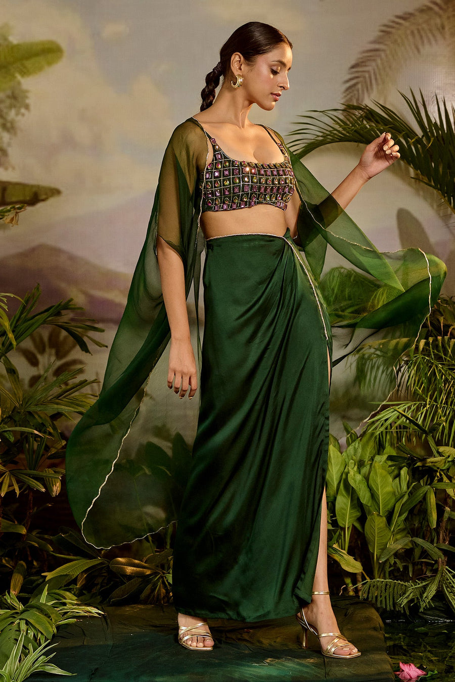 WOMEN'S GREEN SATIN SILK AMULYA BLOUSE