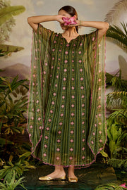 WOMEN'S GREEN CHIFFON LASYA KAFTAN
