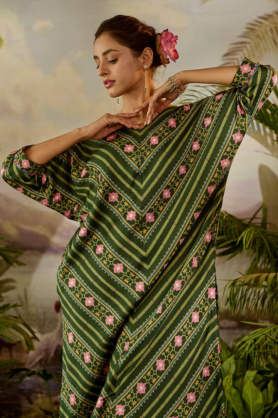 WOMEN'S GREEN MODAL SATIN TAHIR PANTS