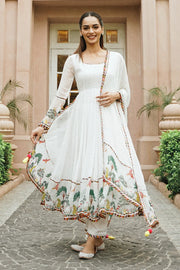 WOMEN'S WHITE CHIFFON NOORI ANARKALI SET