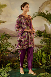 WOMEN'S PURPLE MODAL SATIN ARMAAN KURTA SET