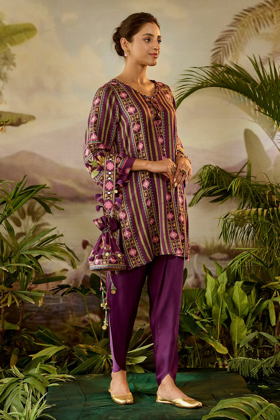 WOMEN'S PURPLE MODAL SATIN ARMAAN KURTA SET