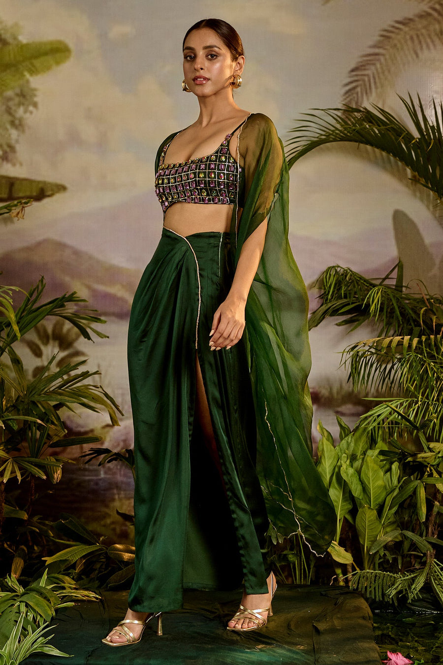 WOMEN'S GREEN COTTON TRISHNA SKIRT