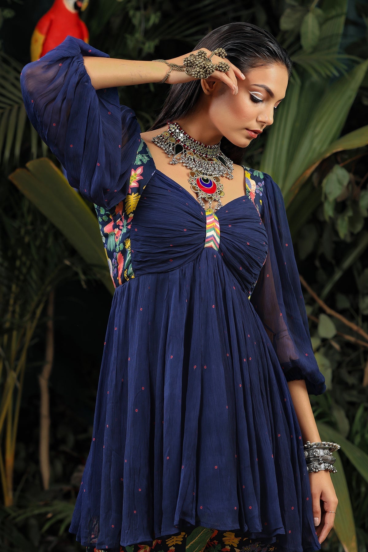 WOMEN'S BLUE CHIFFON TARA GHARARA SET