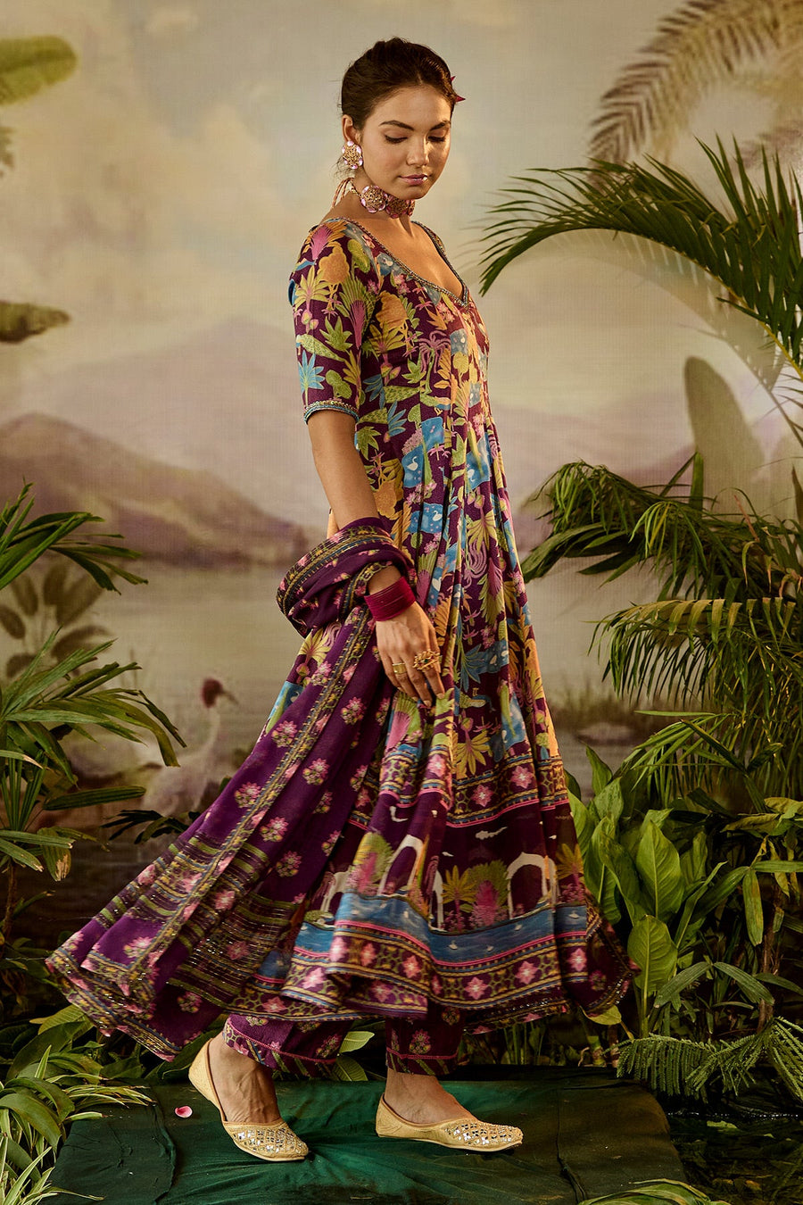 WOMEN'S MULTICOLOR MODAL SATIN SITA ANARKALI SET