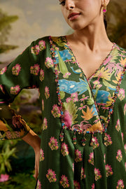 WOMEN'S GREEN COTTON RUHANI KURTA