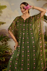 WOMEN'S GREEN CHIFFON LASYA KAFTAN