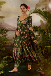 WOMEN'S GREEN COTTON GAURI ANARKALI KURTA