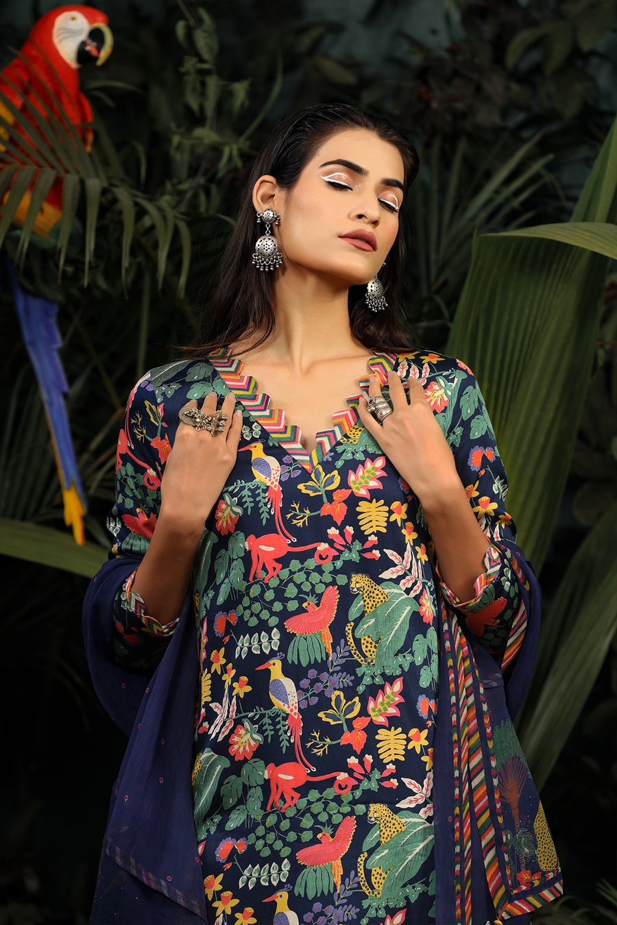 WOMEN'S BLUE MODAL SATIN ANAM KURTA SET