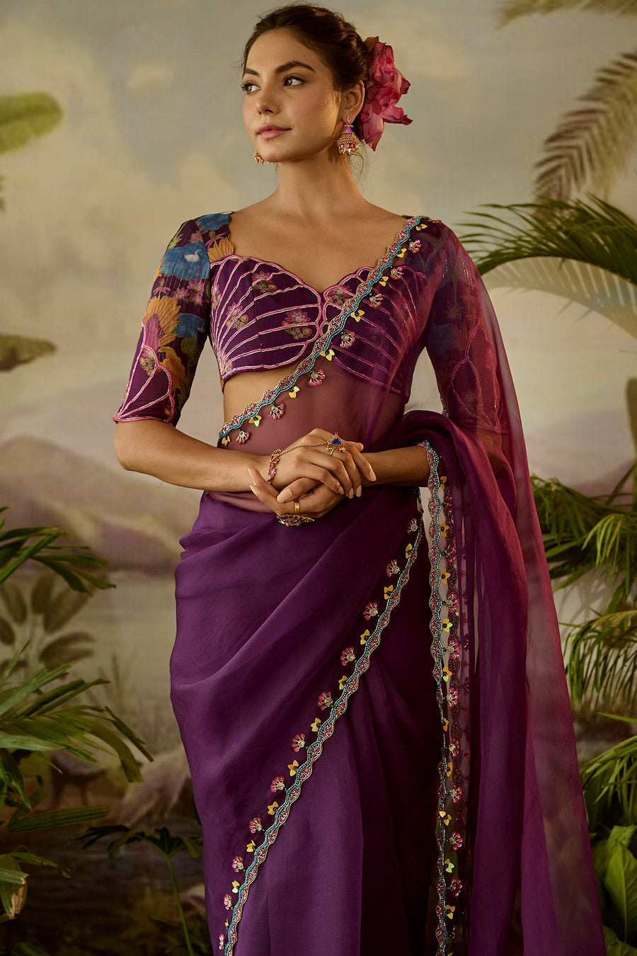 WOMEN'S PURPLE CHIFFON AND GEORGETTE NAILA BLOUSE