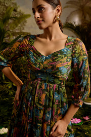 WOMEN'S MULTICOLOR MODAL SATIN AMBIKA SHORT DRESS