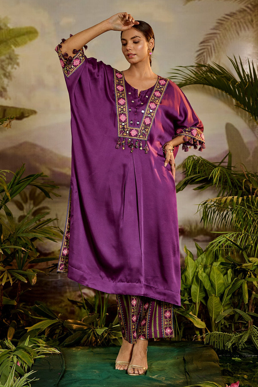 WOMEN'S PURPLE MODAL SATIN KUMARI PANTS