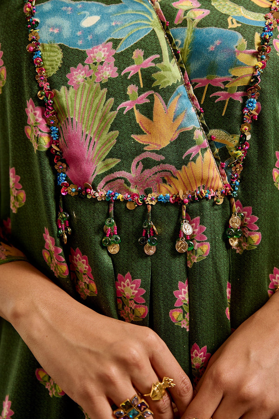 WOMEN'S GREEN COTTON RUHANI KURTA