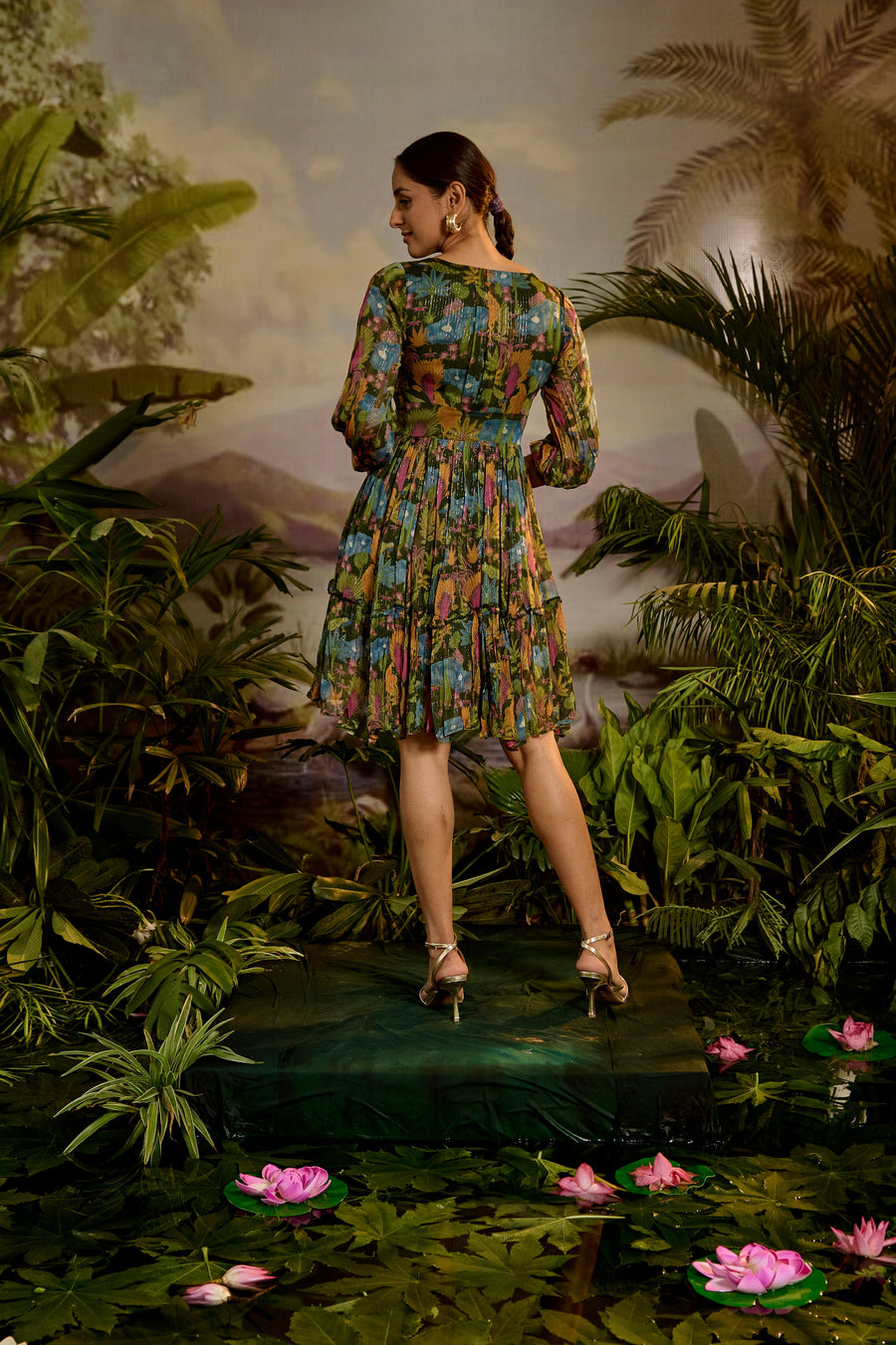 WOMEN'S MULTICOLOR MODAL SATIN AMBIKA SHORT DRESS