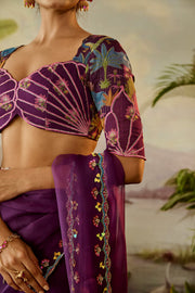 WOMEN'S PURPLE ORGANZA GOPI SAREE