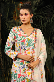 WOMEN'S WHITE MODAL SATIN AMBAR KURTA SET