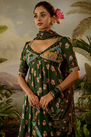 WOMEN'S GREEN COTTON GAURI ANARKALI SET