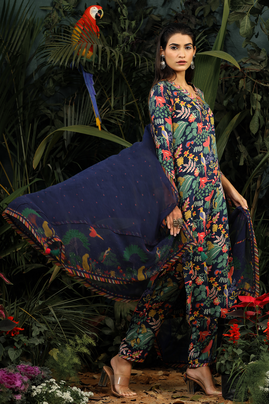 WOMEN'S BLUE MODAL SATIN ANAM KURTA SET