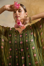 WOMEN'S GREEN CHIFFON LASYA KAFTAN