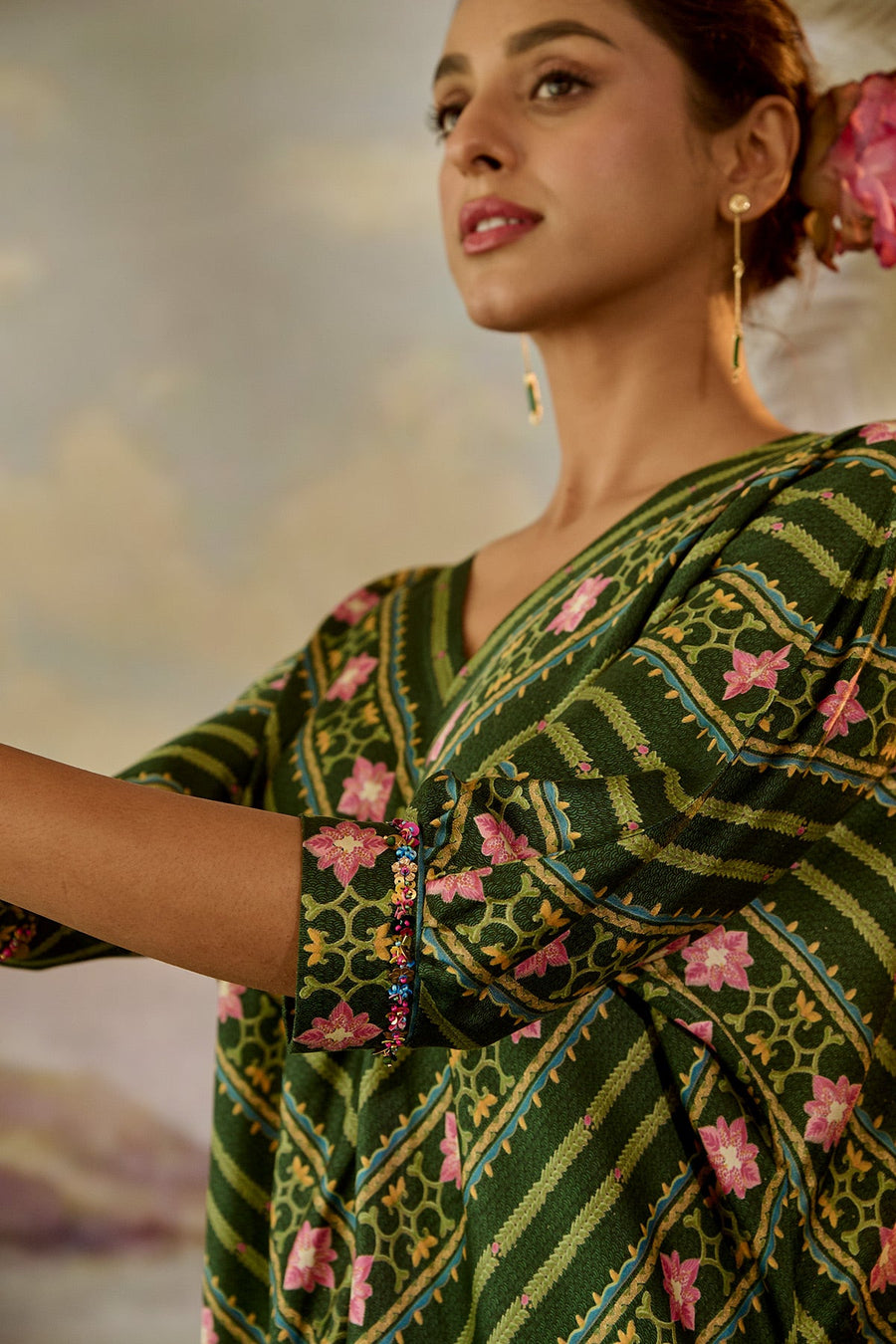 WOMEN'S GREEN MODAL SATIN TAHIR PANTS