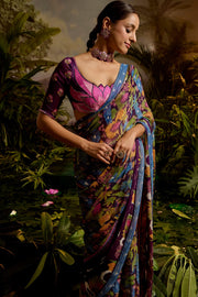 WOMEN'S MULTICOLOR CHIFFON SAMANDAR SAREE