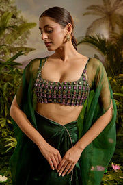 WOMEN'S GREEN COTTON TRISHNA SKIRT