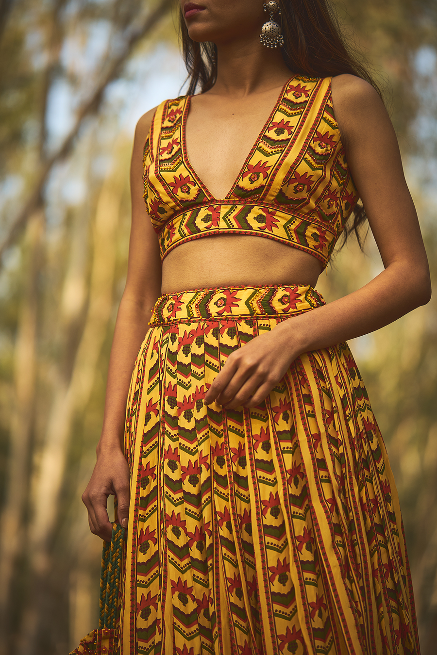 WOMEN'S YELLOW NATURAL CREPE STRIPED BLOUSE