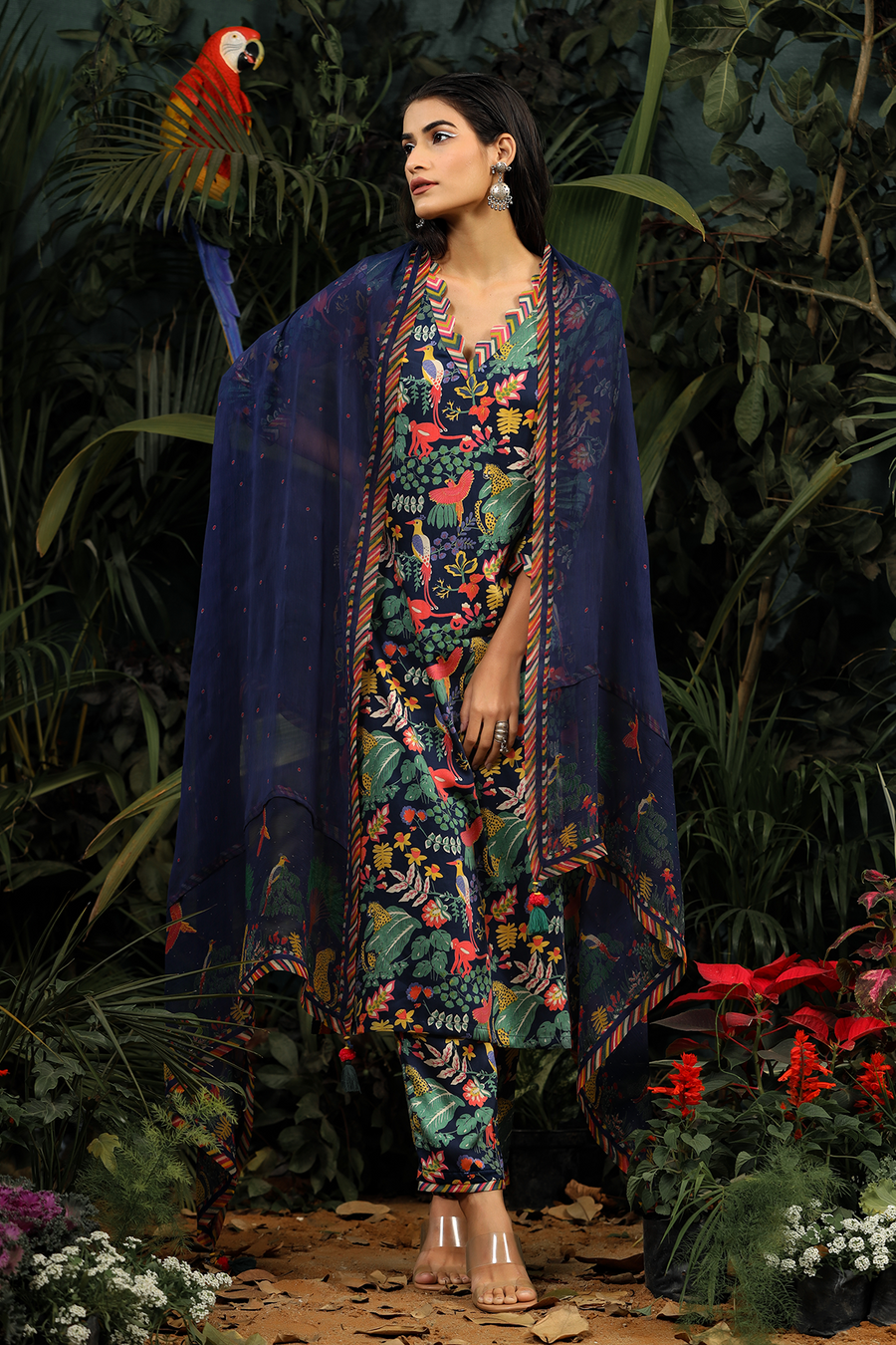 WOMEN'S BLUE MODAL SATIN ANAM KURTA SET