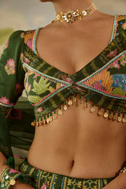 WOMEN'S GREEN COTTON PADMA LEHENGA SET