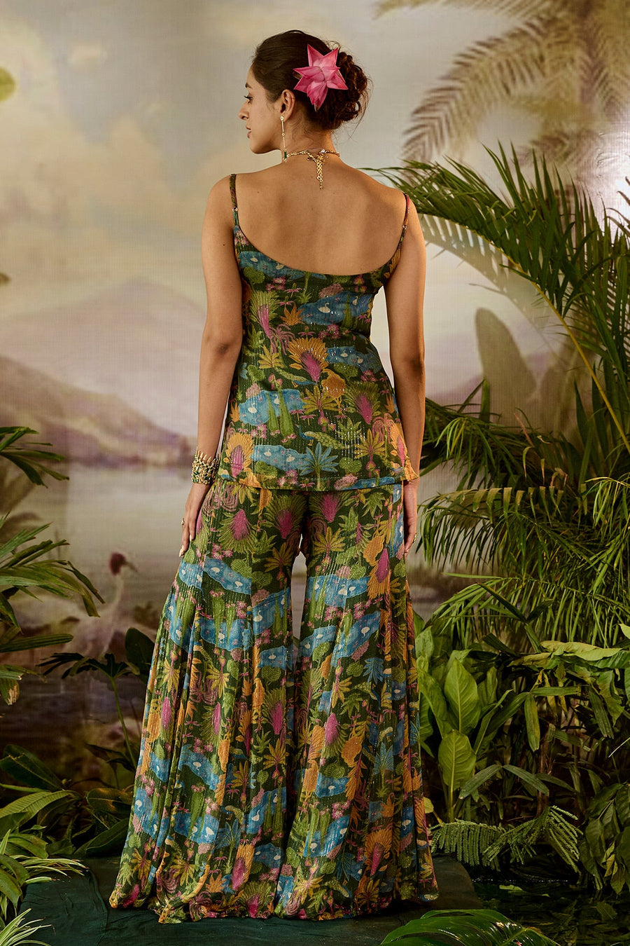 WOMEN'S MULTICOLOR CHIFFON KAURAVI GHARARA SET