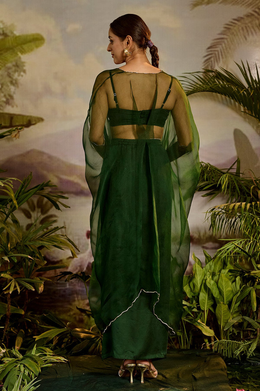 WOMEN'S GREEN SATIN SILK AMULYA BLOUSE