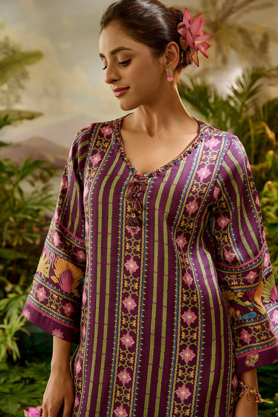 WOMEN'S PURPLE MODAL SATIN ARMAAN KURTA SET