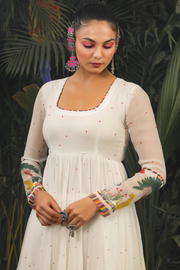 WOMEN'S WHITE CHIFFON NOORI ANARKALI SET