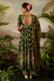 WOMEN'S GREEN COTTON GAURI ANARKALI SET