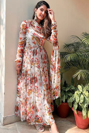 WOMEN'S GREY CHIFFON & COTTON MODAL ROHIRA KURTA SET