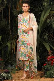 WOMEN'S WHITE MODAL SATIN AMBAR KURTA SET