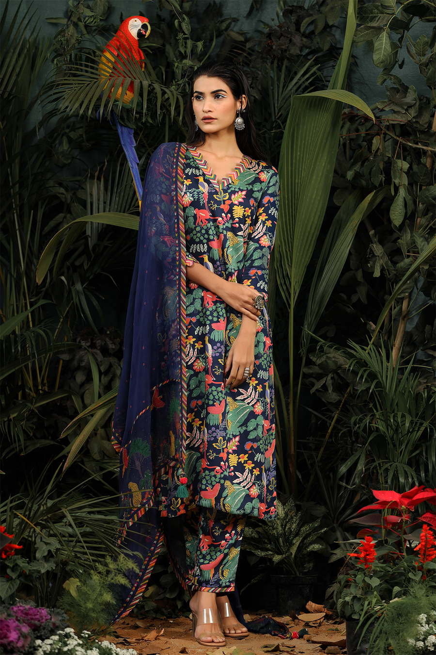 WOMEN'S BLUE MODAL SATIN ANAM KURTA SET