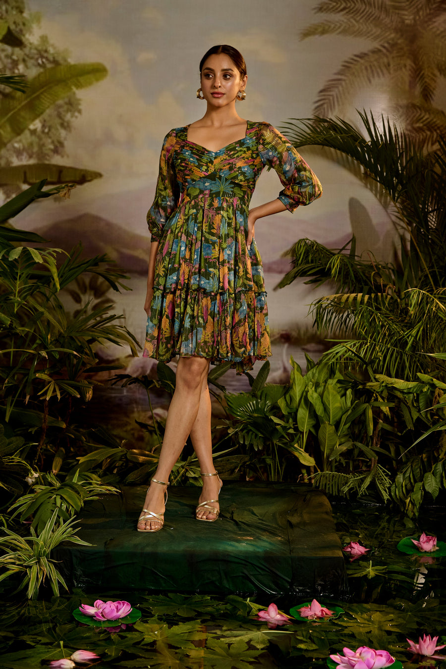 WOMEN'S MULTICOLOR MODAL SATIN AMBIKA SHORT DRESS